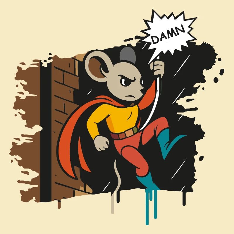Superhero Mouse on Rope Comic Cartoon