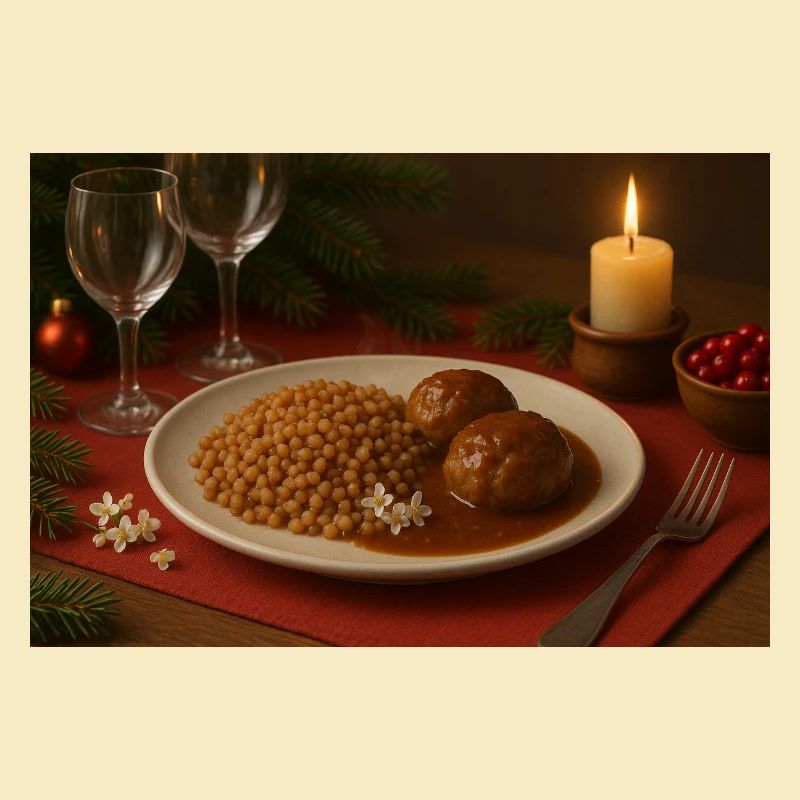Festlicher Buchweizen-Fleischbällchen Teller