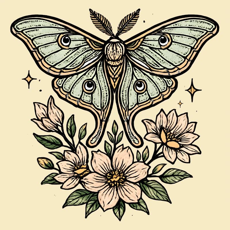 Papillon de nuit avec bouquet de fleurs