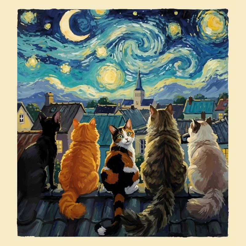 Cat Symphony Over Starry Rooftops