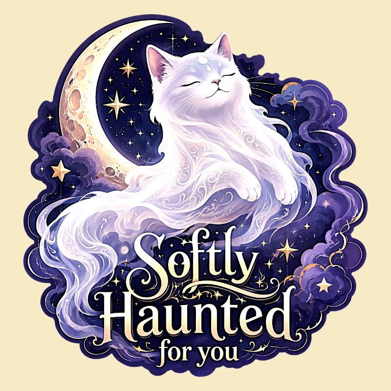 Doucement hanté White Moon Cat Gothic Celestial