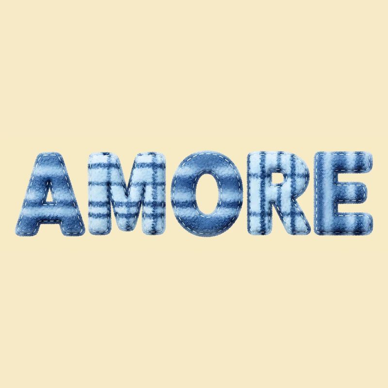 Tendance en patchwork de lettrage bleu glace Amore