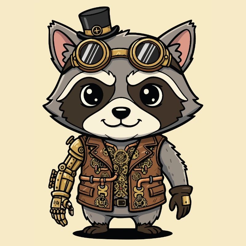 Raccoon Steampunk Arm Robotic Engineer