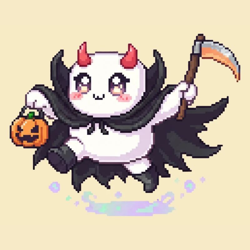 Pixel Halloween Demon with Jack-o-lantern
