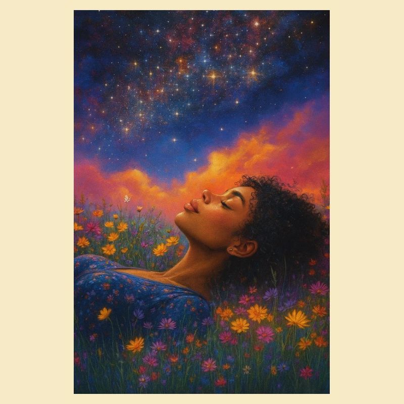 Étoile de lune dans le champ de fleurs