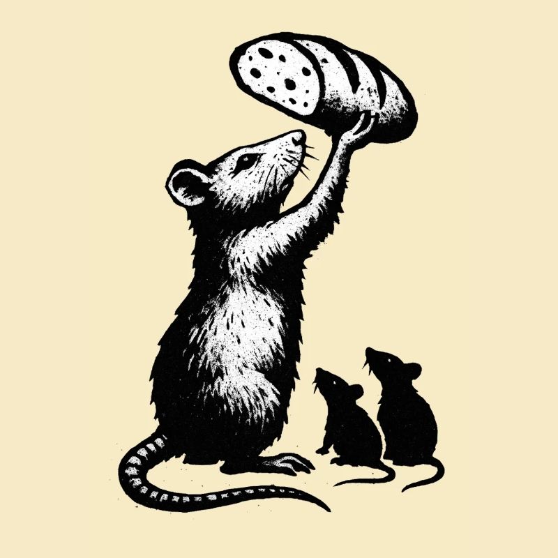 Rat soulevant une miche de pain – illustration graphique