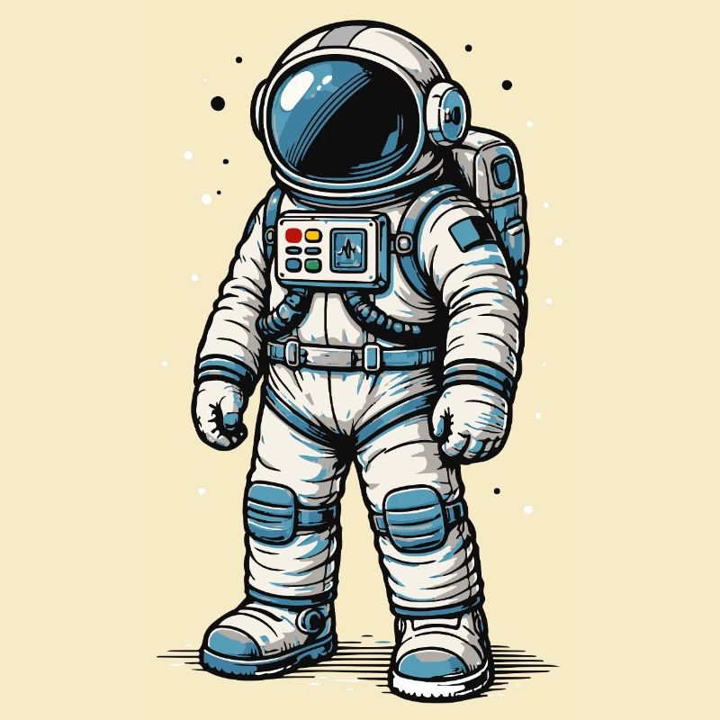 Detailed Comic Astronaut in Open Space
