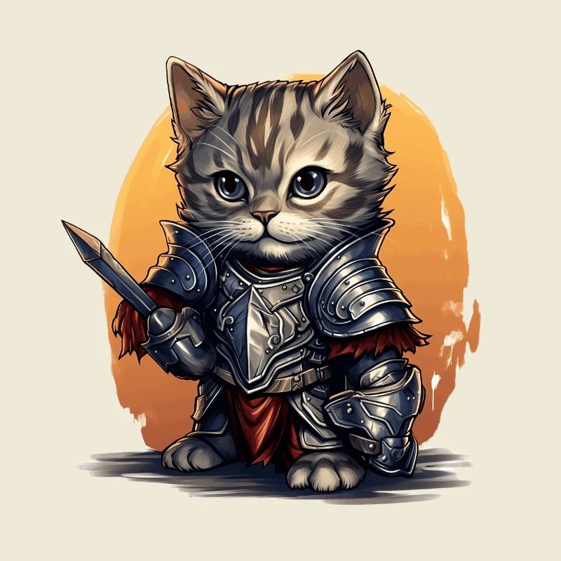 Chat en équipement de chevalier avec épée, AI Gene