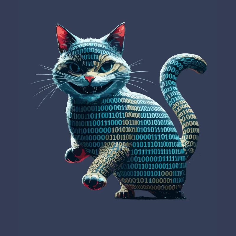 Tech cat with binary code for programmers and