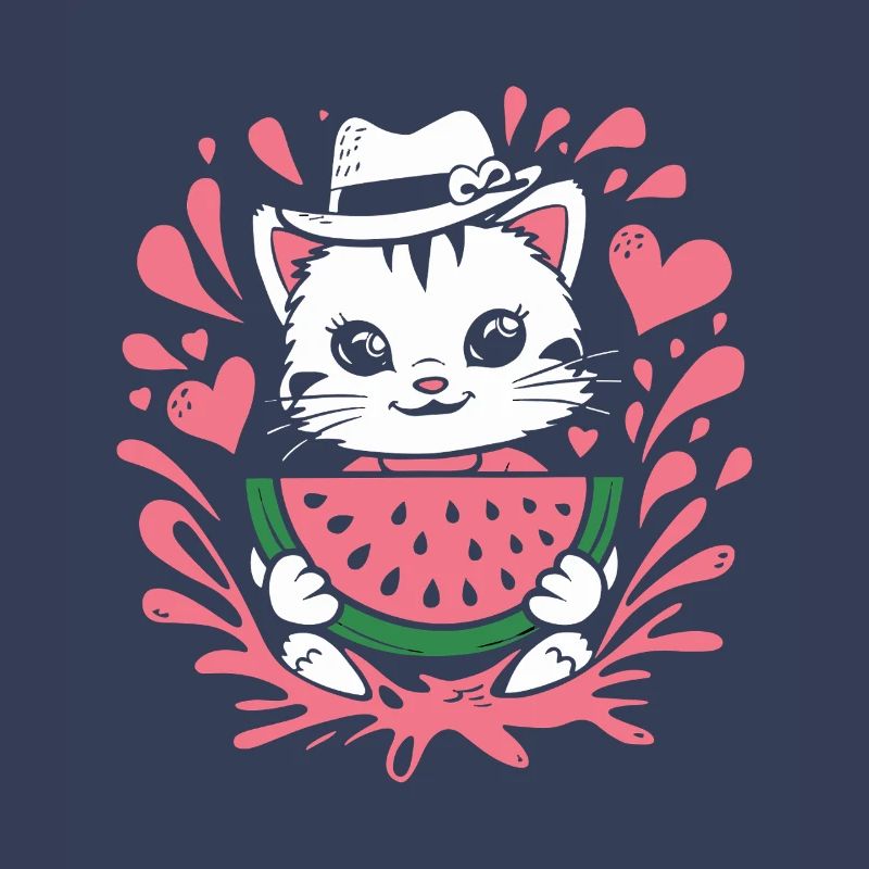 Chaton mignon avec des éclaboussures de pastèque et de cœur