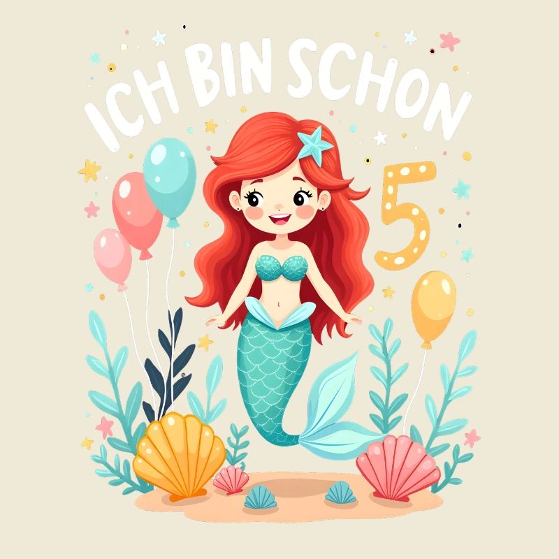 Ich bin schon 5 Meerjungfrau Geburtstag Mädchen