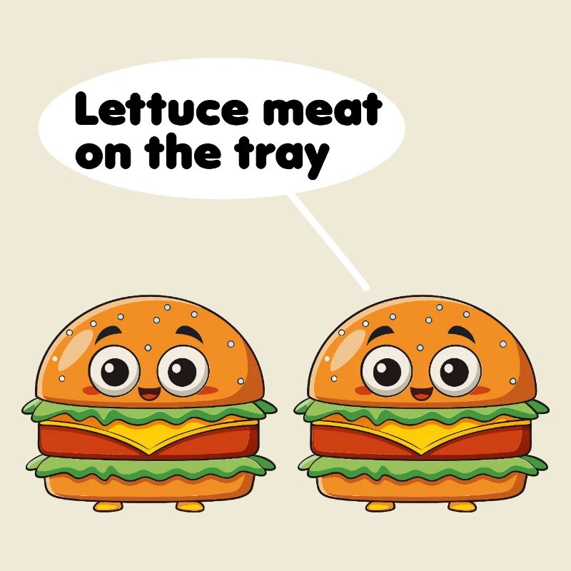 Salatfleisch auf dem Tablett lustiges Burger-Wortspiel