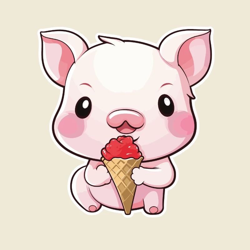 Cochon très mignon mangeant de la crème glacée