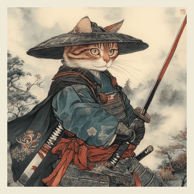 Chat Samouraï Japon Ukiyo-E
