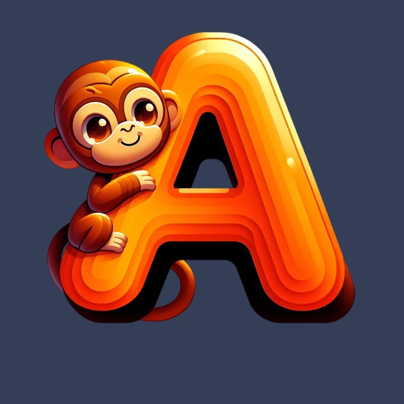 Cheerful monkey with glowing letter A
