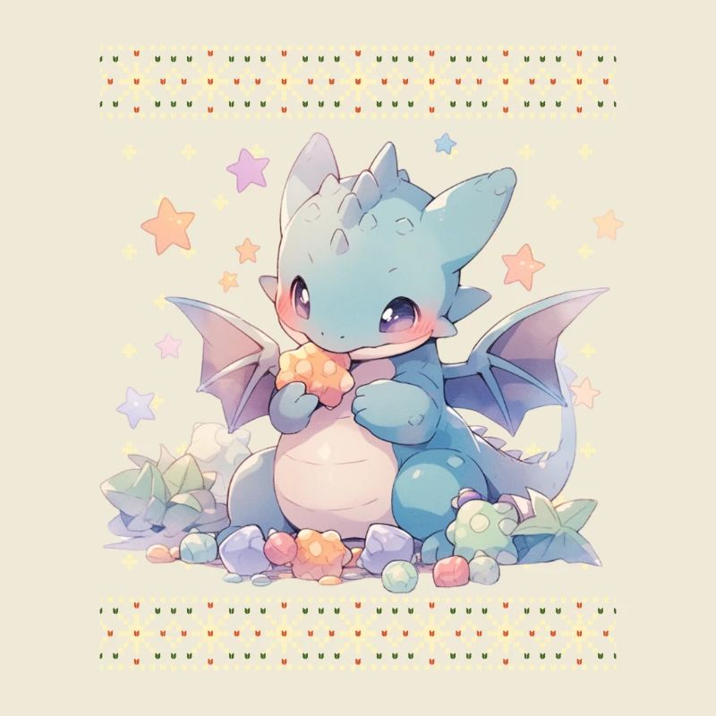 Dragon kawaii dans le style pull de Noël moche
