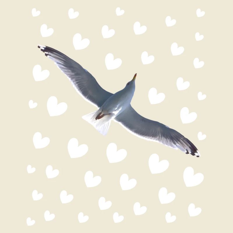 Seagull with hearts Seagull flight with heart pattern
