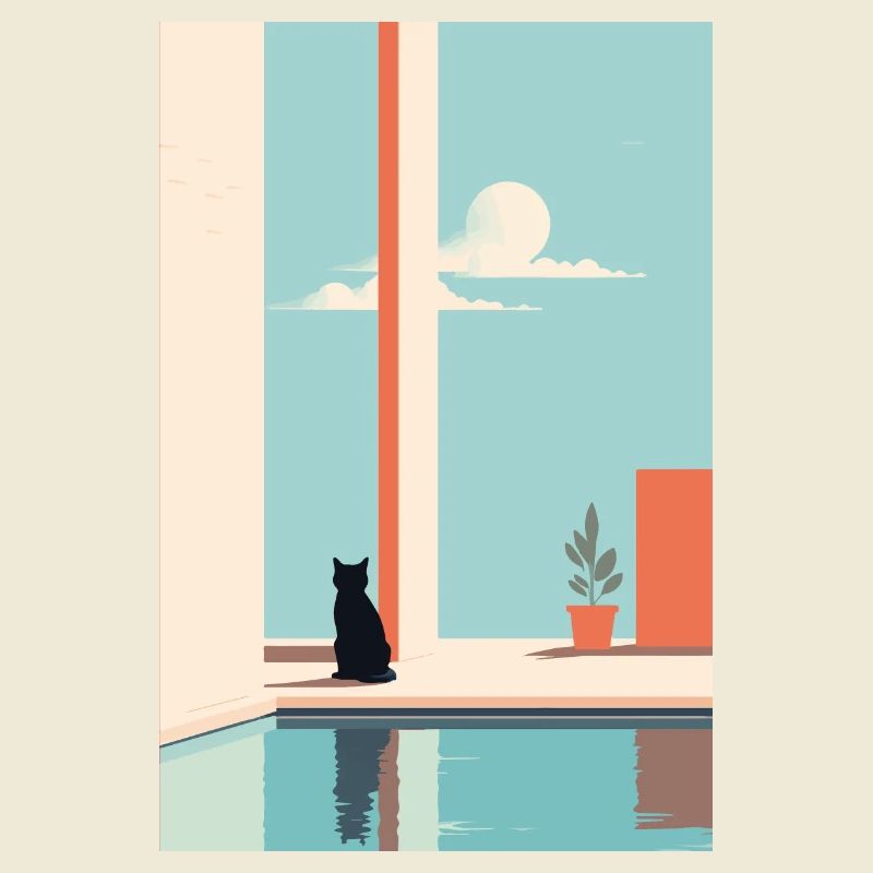 chat au bord de la piscine