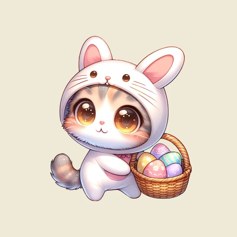 Cat In a Bunny Outfit With Easter Basket