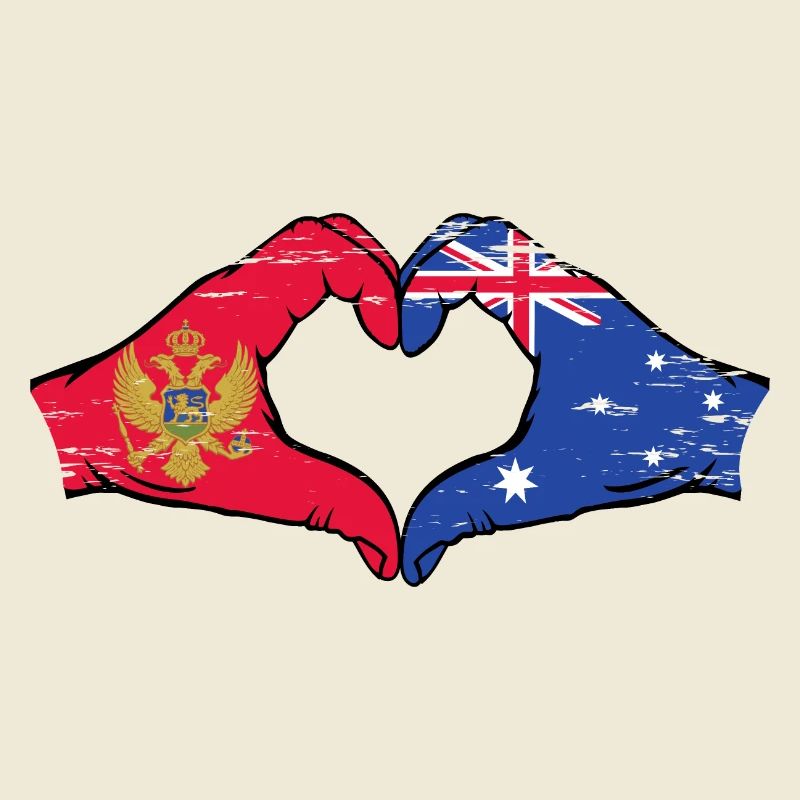 Monténégro Australie drapeau mains forme de coeur utilisé