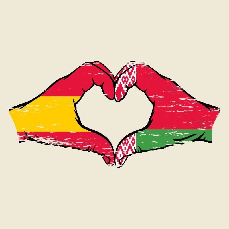 Spain Belarus Flag Hands Heart Shape Used