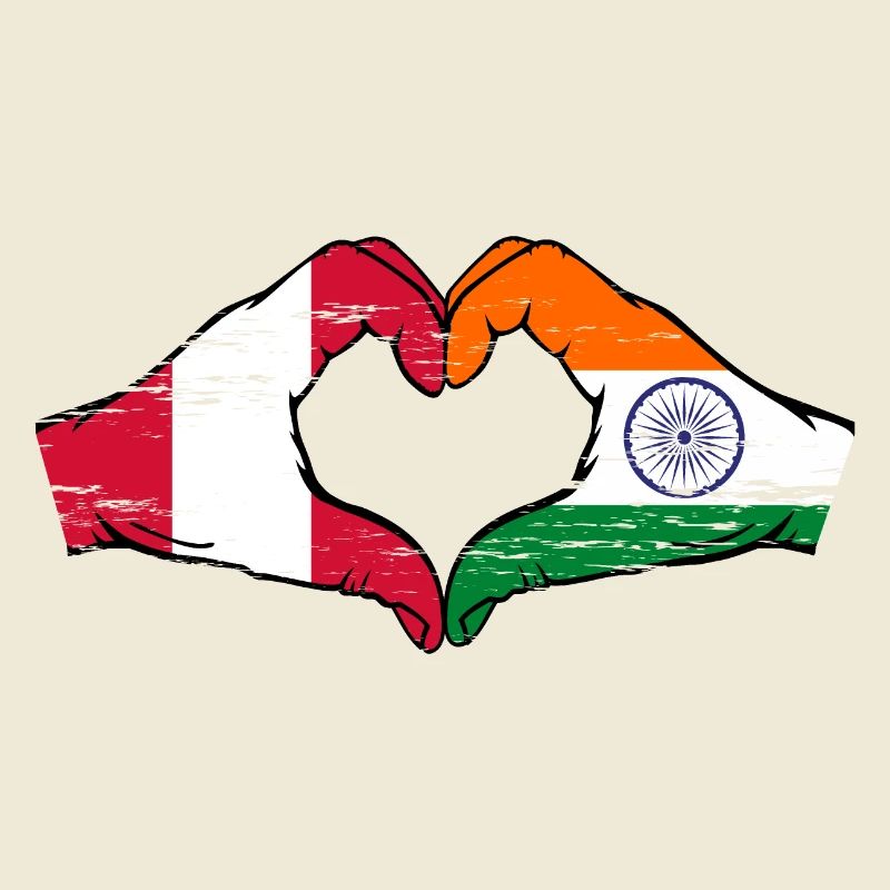 Pérou Inde drapeau mains forme de coeur utilisé