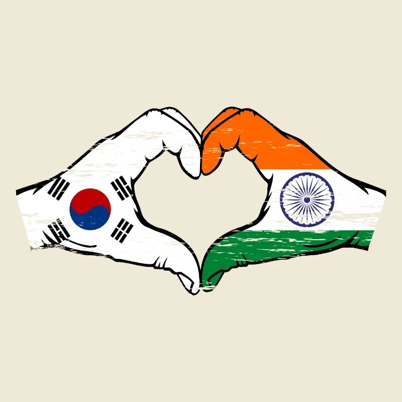 Corée du Sud Inde drapeau mains forme de coeur utilisé