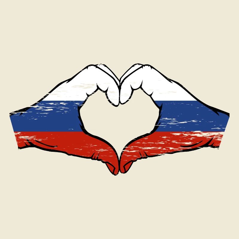 Drapeau de la Russie Mains Coeur Forme Utilisé