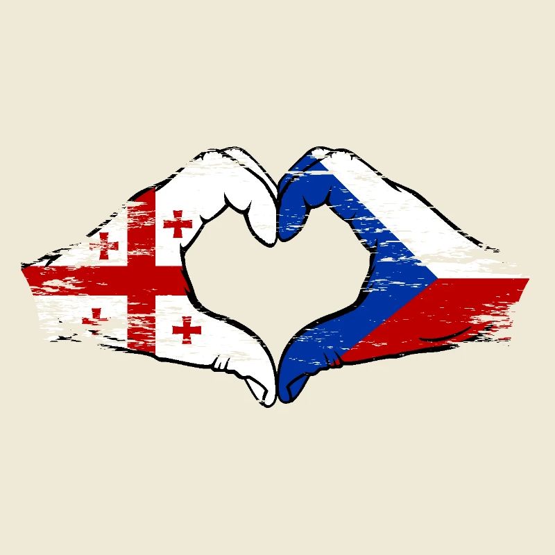 Géorgie République tchèque drapeau mains forme de coeur utilisé