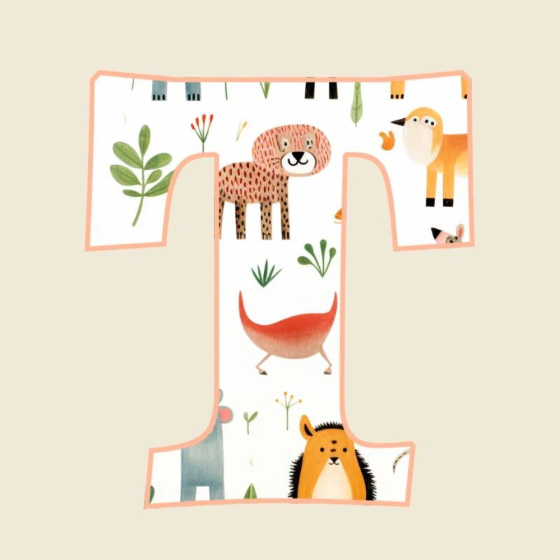 Letter T, Monogram, Animal Pattern