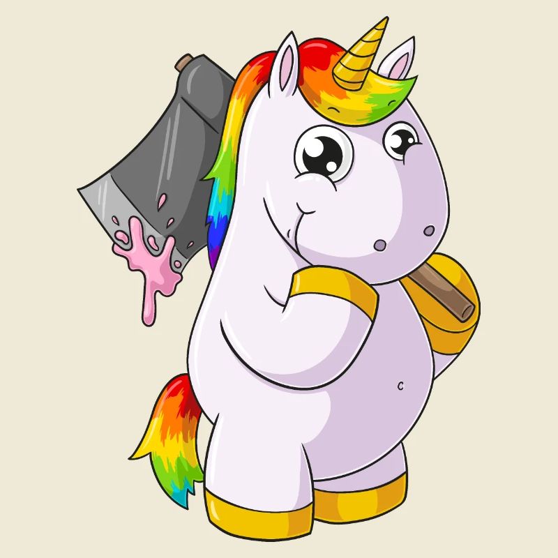 Comic Einhorn mit Axt