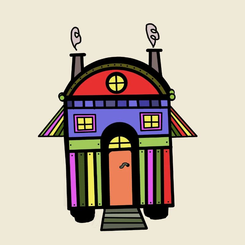 Construction roulotte colorée maison hippie colorée vivant éco