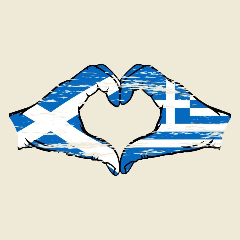Mains de drapeau de l’Écosse Grèce en forme de coeur utilisé