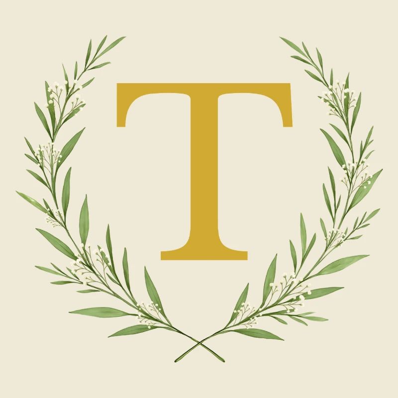 T Monogram, Eucalyptus Wreath, Personalizable
