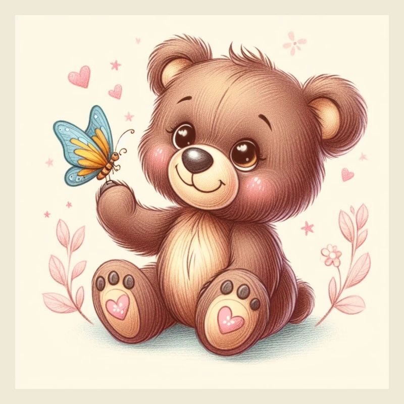 Cute bear cub with butterfly