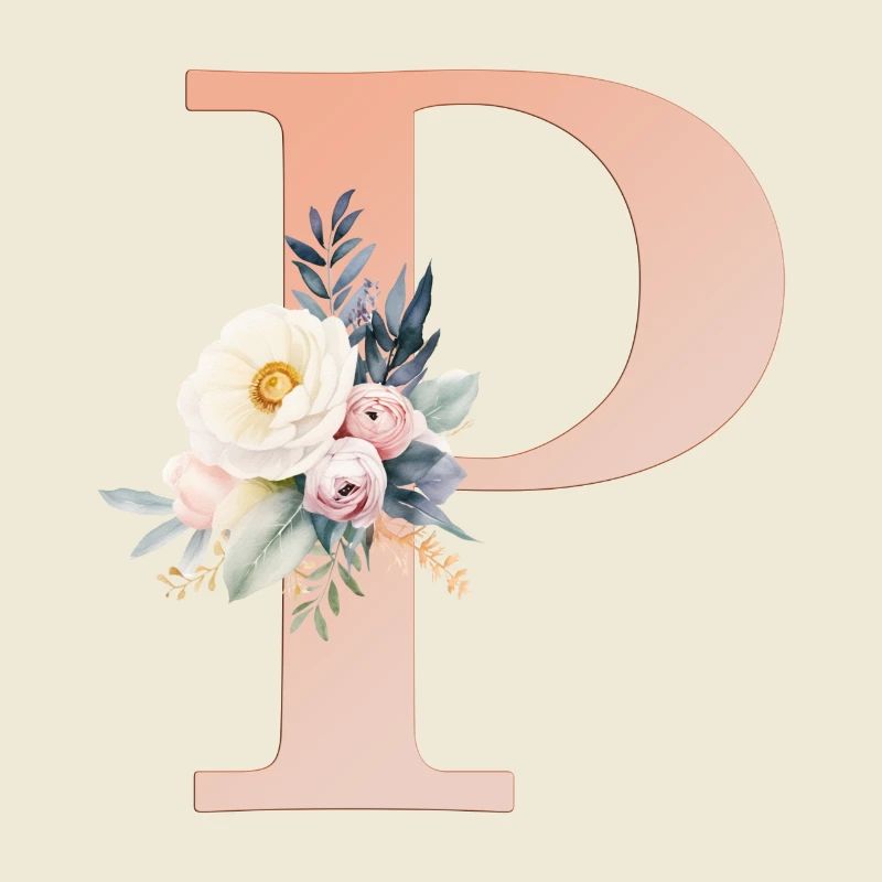 P monogramme, Floral, Boho