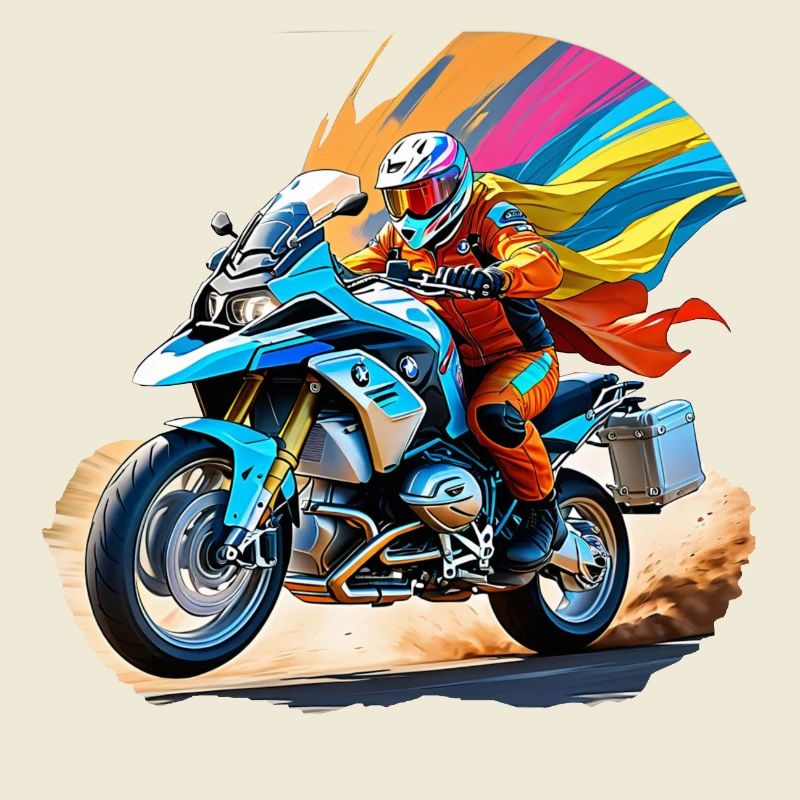 Comic Held auf Motorrad