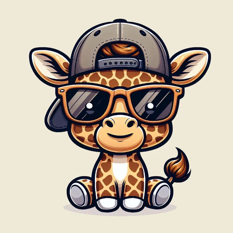 Giraffe with Basecap and Sunglasses