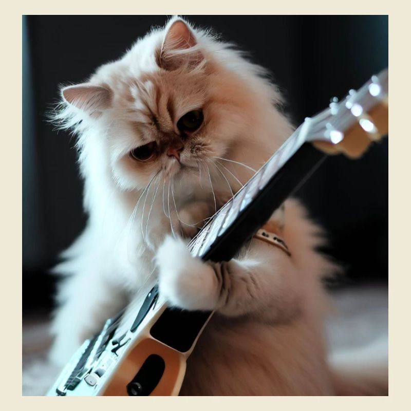 Perserkatze Negan mit E-Gitarre