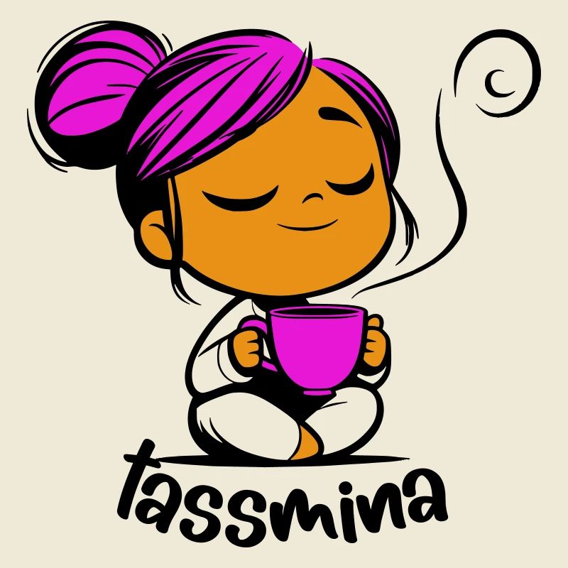 Tassmina enspannt mit einer Tasse Tee oder Kaffee
