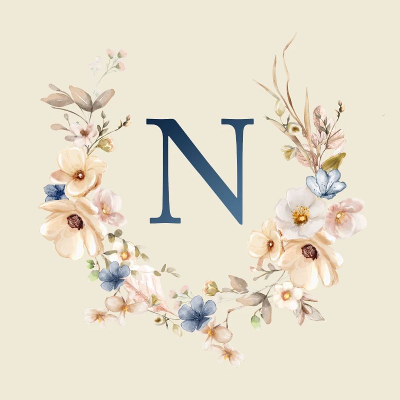 N Monogram, Floral, Boho