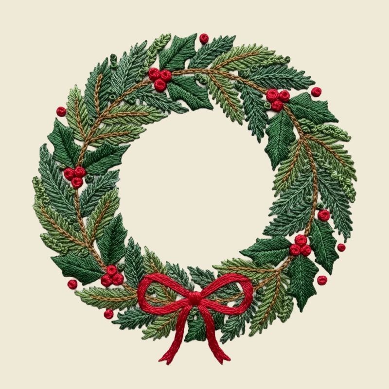 Bestickter Weihnachtskranz, groß oder klein zum Nähen