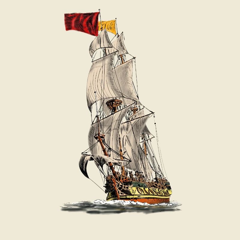 Historisches Segelschiff mit Flagge