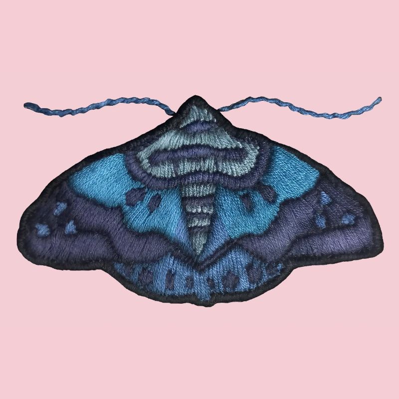 Blue moth – unique embroidered pattern