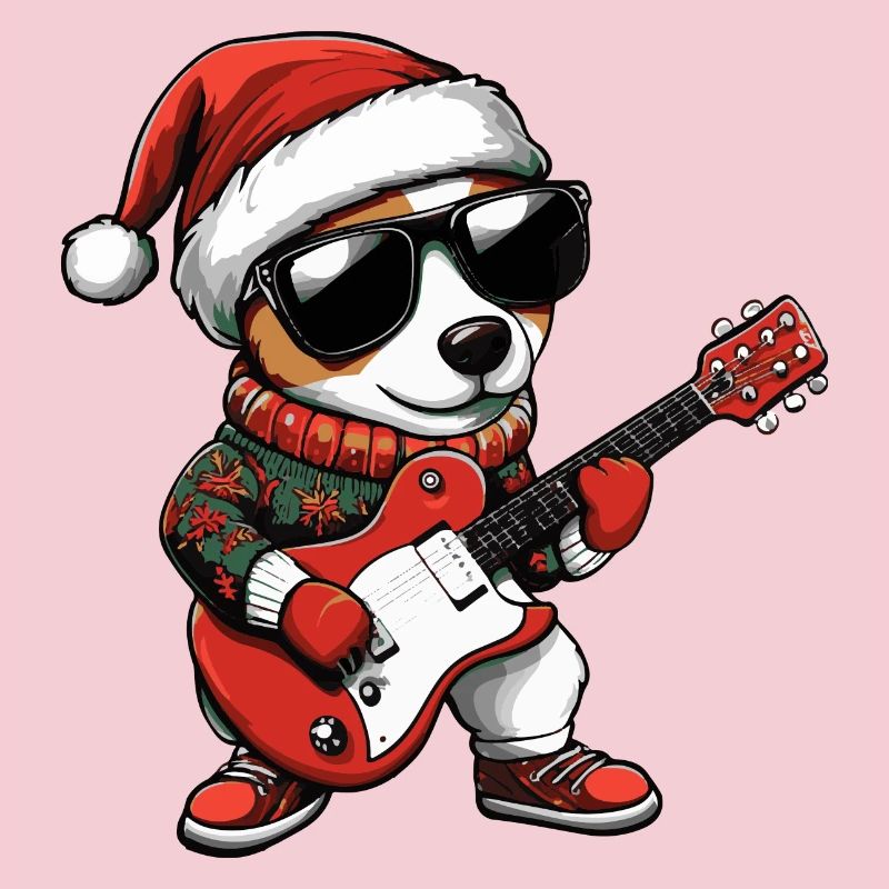 Jack Russel Terrier Chien Noël Rocker Gitarr
