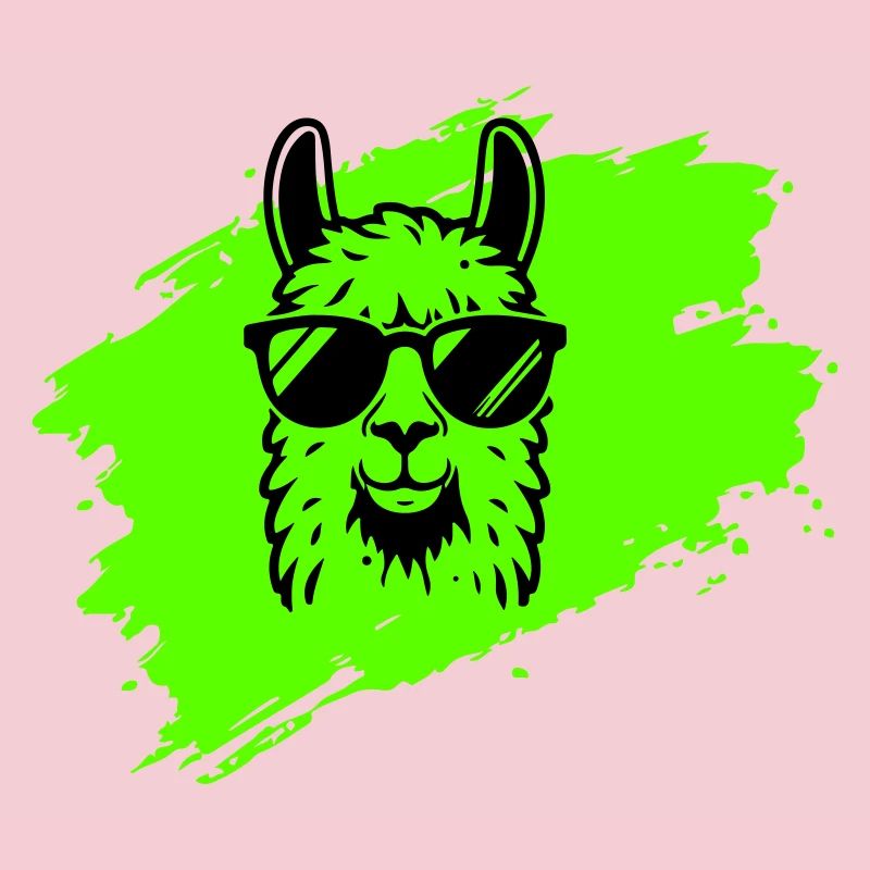 Lama oder Alpaka mit Sonnenbrille im Neonstil