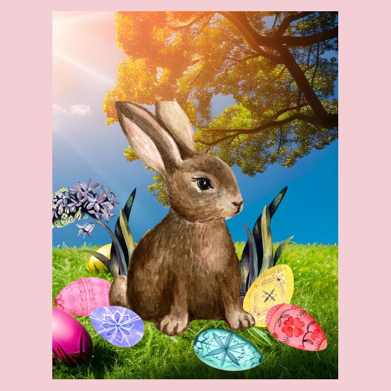 Spring Easter bunny with Easter eggs