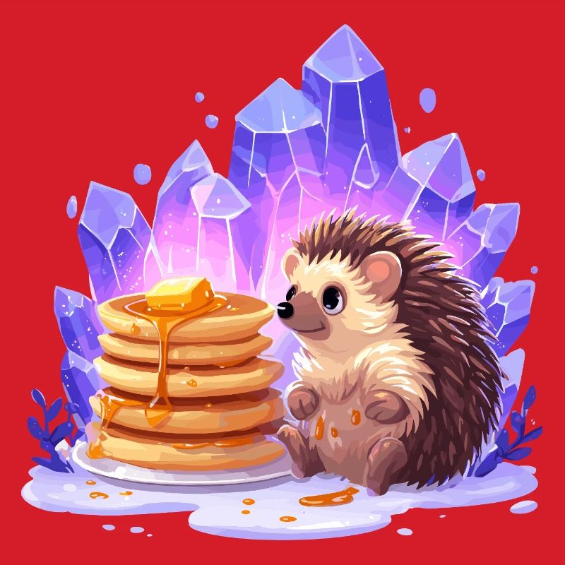 Hérisson avec des pancakes et des cristaux
