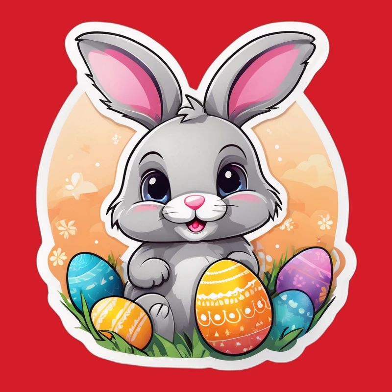 Pastel Easter Bunny and Colorful Eggs