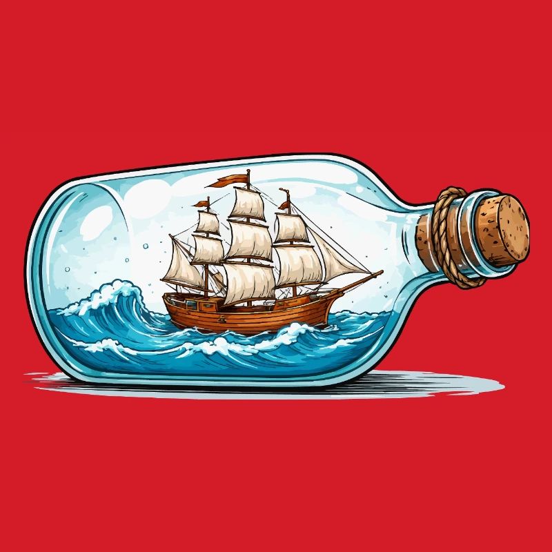 Schiffsmodell in Flasche
